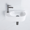 QeramiQ Fuente Ensemble de lavabo - 40x21.5x12cm - gauche - strié - demi-rond - 1 trou de robinet - céramique - robinet de lave-mains gunmetal - bouchon de vidange - siphon abaissé - blanc brillant SW1233030