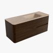 Mondiaz CIRO-DLUX Meuble de salle de bains - 120x45x50cm - Vasque en solid surface Saba - 1 lavabo à droite - 1 trou de robinet - 2 tiroirs - Noyer SW1530682