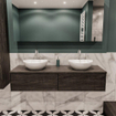 ENSEMBLE DE MEUBLE MONDIAZ LUSH - 150 cm - 2 tiroirs - lavabo BARCO - 2 lavabos - 2 trous de robinet - marron foncé SW409658