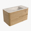 Mondiaz CIRO-DLUX Ensemble de meubles de salle de bains - 90x45x50cm - vasque en solid surface Nata - 1 lavabo au milieu - sans trous de robinet - 2 tiroirs - Chêne SW1531446