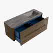 Mondiaz CIRO-DLUX Badkamermeubelset - 130x45x50cm - Solid surface wastafel Oza - 1 wasbak Rechts - zonder kraangaten - 4 lades - Dusk SW1533275