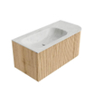 MONDIAZ KURVE-DLUX 95cm Meuble salle de bain avec module 25 D - couleur Oak - 1 tiroir - 1 porte - vasque BIG SMALL gauche - 1 trou de robinet - couleur Opalo SW1137525