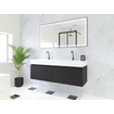 HR Matrix ensemble meuble de salle de bain 3d 140cm 2 tiroirs sans poignée avec bandeau couleur noir mat avec vasque kube 2 trous de robinetterie blanc SW857133