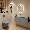 MONDIAZ TURE-DLUX Meuble toilette - 100cm - Smoke - EDEN - vasque Opalo - position centrale - sans trou de robinet SW1126215
