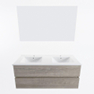 Mondiaz VICA ensemble de meuble de salle de bain - 120cm - meuble sous-vasque marron clair gris - 2 tiroirs - lavabo denia double - 2 trous de robinet - couleur Blanc Brillant - miroir LED - version XL 60cm de haut SW1091991