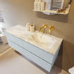 Mondiaz VICA-DLUX ensemble de meuble de salle de bain - 130cm - meuble sous-vasque argile - 4 tiroirs - lavabo encastré nuage droite - sans trous de robinet - version haute de 60cm - glace SW1088199