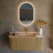 MONDIAZ KURVE-DLUX Meuble de salle de bains 110cm arrondi Gauche + Droite couleur Dusk avec 1 tiroir et 2 portes. Lavabo CLOUD Central 1 trou de robinet Arena. SW1431346