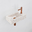 FugaFlow Eccelente Pietra Ensemble de fontaine - 40x22x10cm - trou de robinet à droite - robinet de fontaine en cuivre brossé PVD - bouchon de vidange - siphon abaissé - beige mat SW1468993