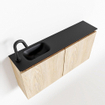 MONDIAZ TURE Kit lave-mains - 100x23x50cm - 1 trou de robinet - 2 portes - chêne blanchi mat - Lavabo à gauche - Solid Surface Noir SW475500