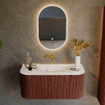 Mondiaz KURVE-DLUX Ensemble de meuble de salle de bains - 100x46x40cm - 1 tiroir - 2 portes - lavabo solid surface - au milieu - sans trou de robinet - Ruby SW1415608