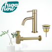 FugaFlow Eccelente Sobrado Slim Slim Kit mitigeur lavabo - robinet bas - bonde non-obturable - siphon design bas - PVD Laiton brossé SW1124343