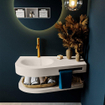 MONDIAZ RIVA Ensemble de meuble salle de bain - 100x50x5.8cm - 0 tiroirs - Lin mat - 1 trou de robinet - lavabo à gauche - solid surface lin SW703326