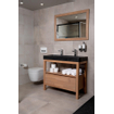 Saniclass Natural Wood Meuble salle de bain avec miroir 100cm Grey Oak avec vasque en pierre naturelle Black Spirit 2 trous pour robinetterie SW8979
