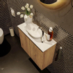 Mondiaz fowy meuble toilette 60x50x23cm chêne lavé mat 1 trou pour robinetterie évier : central 2 portes solid surface avec plan mélaminé couleur évier : blanc SW761417