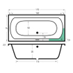 Xenz Lagoon ligbad - 170x75cm - met overloop - zonder afvoer - Acryl Edelweiss mat SW102940