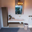 Mondiaz ALAN-DLUX Ensemble de meuble - 120cm - meuble Smoke mat - 1 tiroir - Lavabo Cloud Frappe suspendu - vasque Droite - 0 trous de robinet SW805390