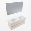 Mondiaz VICA ensemble de meuble de salle de bain - 120cm - meuble sous-vasque lin - 2 tiroirs - lavabo denia double - 2 trous de robinet - couleur Blanc Brillant - miroir LED - version XL 60cm de haut SW1092018