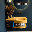 MONDIAZ RIVA Ensemble de meuble salle de bain - 100x50x5.8cm - 0 tiroirs - Ocre mat - 0 trous de robinet - lavabo à droite - solid surface ocre SW703413