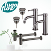 FugaFlow Eccelente Sobrado Slim Kit robinet lavabo - pour double vasque - robinet bas - bonde non-obturable - siphon design bas - Gunmetal PVD SW1124397