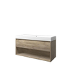 Proline loft ensemble de meubles de salle de bains 120x46x62cm meuble avec étagère chêne brut avec 2 trous pour robinetterie polystone blanc brillant SW350129