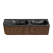 MONDIAZ KURVE-DLUX 165cm Meuble salle de bain avec module 25 G - couleur Walnut - 2 tiroirs - 1 porte - vasque STOR SMALL double / droite - sans trou de robinet - couleur Lava SW1137296