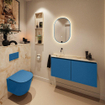 MONDIAZ TURE-DLUX Meuble toilette - 100cm - Jeans - EDEN - vasque Frappe - position gauche - sans trou de robinet SW1102816