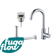 FugaFlow Eccelente Sobrado Kit robinet lavabo - robinet haut - bec rotatif - bonde clic clac - siphon design - Chrome brillant SW1124187