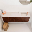 Mondiaz JOYA-DLUX Meuble de toilette 111,6cm - arrondi gauche couleur Ruby - Vasque FAYE position droite 1 trou de robinet couleur Meli. SW1425391