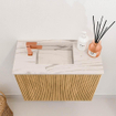 Mondiaz JOYA-DLUX 50cm toiletmeubel - kleur Oak - Wastafel FAYE positie Links 1 kraangat kleur Nata. SW1423997