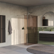 BRAUER Oblivion Douche à l’italienne - 120x200cm - paroi latérale 30 cm - revêtement verre - verre bronze - Acier inoxydable brossé PVD SW1417913