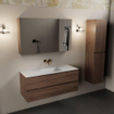 Mondiaz AIVY Ensemble de meuble - 120x45x50cm - 0 trous de robinet - 1 vasque Talc Solid surface - Centre - 2 tiroirs - avec armoire de toilette - Melamine Mocha SW892455