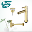 FugaFlow Eccelente Sobrado ensemble de robinets de lavabo avec robinet de lavabo sur pied bas, bouchon toujours ouvert et siphon design en laiton brossé pvd SW1124033