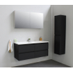 Basic Bella Meuble salle de bains avec lavabo acrylique Blanc avec armoire toilette 2 portes gris 120x55x46cm sans trous de robinet Noir mat SW491923