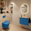 MONDIAZ TURE-DLUX Meuble toilette - 60cm - Jeans - EDEN - vasque Frappe - position droite - sans trou de robinet SW1102823