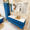 Mondiaz VICA ensemble de meuble de salle de bain - 140cm - meuble sous-vasque jeans - 4 tiroirs - lavabo moon gauche - sans trous de robinet - couleur talc - miroir LED - version XL 60cm de haut SW1092201