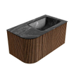 MONDIAZ KURVE-DLUX 85cm Meuble salle de bain avec module 25 G - couleur Walnut - 1 tiroir - 1 porte - vasque CLOUD droite - 1 trou de robinet - couleur Lava SW1137244