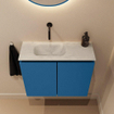 MONDIAZ TURE-DLUX Meuble toilette - 60cm - Jeans - EDEN - vasque Opalo - position gauche - sans trou de robinet SW1104367