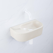 QeramiQ Fuente Fonteinset - 40x21.5x12cm - geribbeld - halfrond - zonder kraangat - keramiek - fonteinkraan wit mat - afvoerplug - verlaagd sifon - beige SW1233097