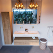Mondiaz ALAN-DLUX Ensemble de meuble - 120cm - meuble Washed Oak mat - 1 tiroir - Lavabo Cloud Ostra suspendu - vasque Gauche et droite - 0 trous de robinet SW809062