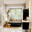 MONDIAZ VICA 120cm meuble de salle de bains caisson bas Urban 2 tiroirs. Lavabo MOON à droite 1 trou de robinet, couleur Talc. SW1381927