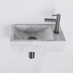 FugaFlow Eccelente Pietra ensemble lave-mains - 22x40x10cm - 1 trou de robinet - à droite - marbre - robinet de lavabo gunmetal - blanc SW1469019