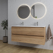 Adema Chaci Ensemble de meuble de salle de bains - 120x46x57cm - 2 tiroirs - 2 vasques ovales en céramique blanche - 2 trous pour robinets - chêne SW721286