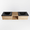 MONDIAZ BUKLA 160cm meuble de salle de bain avec module ouvert 40 couleur Chêne blanchi avec 2 tiroirs. Lavabo CLOUD double 2 trous de robinet couleur Urbain. SW1382097