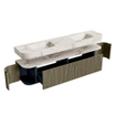 MONDIAZ THOR-DLUX 200cm meuble de salle de bains arrondi gauche + droite couleur Shadow avec 2 tiroirs et 2 portes. Vasque suspendue CLOUD Double 2 trous de robinet couleur Frappe. SW1467032