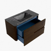 Mondiaz CIRO-DLUX Meuble de salle de bains - 90x45x50cm - Lavabo solid surface Lava - 1 vasque au milieu - sans trous de robinet - 2 tiroirs - Noyer SW1530136