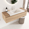 Mondiaz BUKLA Ensemble de meuble - 120x45x34cm - 1 trou de robinet - lavabo centré - solid surface - Talc - sans poignée - 1 tiroir - Mélamine - Chêne blanchi SW704731