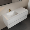 Mondiaz AIVY Ensemble de meuble - 120x45x50cm - 1 trou de robinet - 1 vasque Talc Solid surface - Gauche - 2 tiroirs - Sans miroir - MDF Talc SW892205