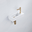 FugaFlow Efficiente Pietra Ensemble lave-mains - 37.5x18.5x9 cm - céramique - trou de robinet à droite - robinet de lave-mains en laiton brossé - bonde de vidage - siphon extra-plat - blanc brillant SW1442191