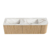 MONDIAZ KURVE-DLUX 155cm Meuble salle de bain avec module 25 D - couleur Oak - 2 tiroirs - 1 porte - vasque LEAF double / gauche - 2 trous de robinet - couleur Frappe SW1137374