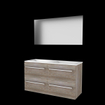 Basic-Line Ultimate 46 ensemble de meubles de salle de bain 120x46cm avec poignées 4 tiroirs lavabo acrylique 0 trous de robinetterie miroir éclairage mfc scotch oak SW639726
